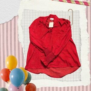 Red Dotted Button-Down Blouse